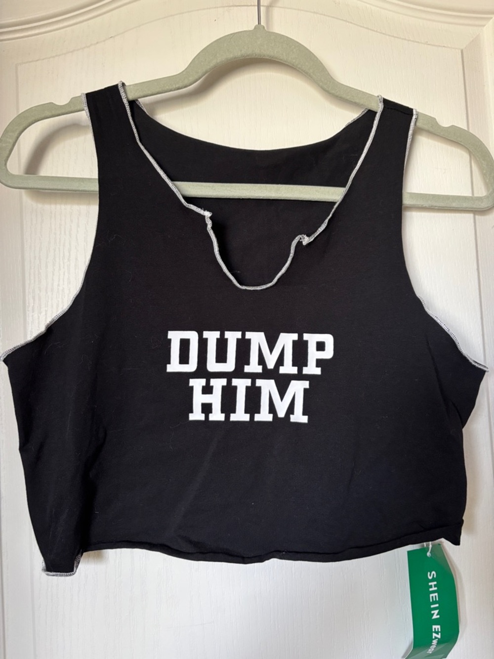 SHEIN Black Cropped Tank Top with White "DUMP HIM" Print